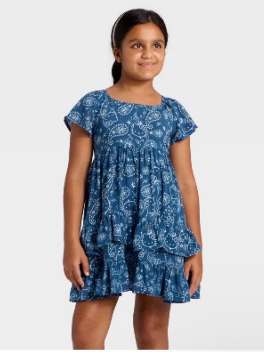 Hello Kitty Western Collection Blue Bandana Paisley Tiered Dress, Small (6/7)